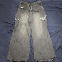 ダメージ加工 グレーデニムパンツ