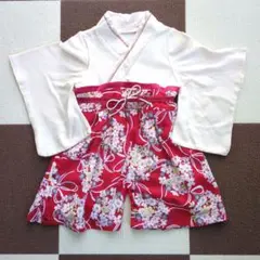 赤と白の花柄 着物スタイルドレス 95cm以下