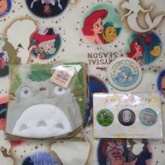 トトロタオルとジブリ美術館ピンバッジ、缶バッジセット