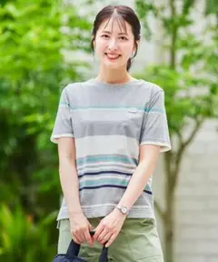 クロコダイルSWITCH MOTION◆スノーコットンパネルボーダーTシャツ◆L