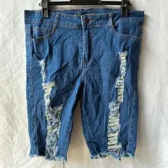 ショートパンツ【S】デニム ダメージ 13/14 インディゴ カットオフ