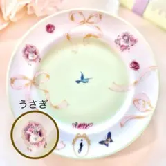 【イニシャル入れ無料】〜春を待つ〜 ふわりリボンが舞う ホワホワうさぎさんのお皿