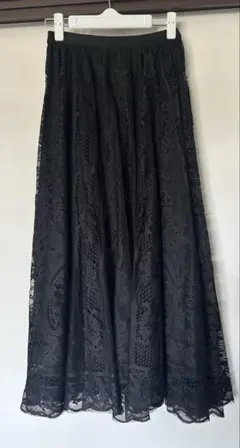 【未使用】ブラック レース フレアスカート ロング