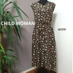 CHILD WOMAN 麻ベリーMIXプリント 前あき2wayロングワンピース