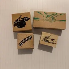 木製スタンプセット（オレンジ・猫デザイン）