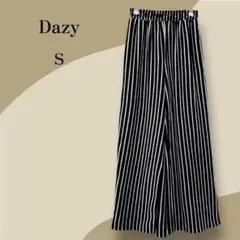 Dazy ワイドイージーパンツ ストライプ タオル生地 ウエストゴム 白黒 S