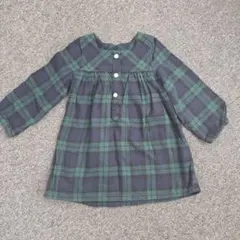 ネイビーグリーン チェック柄 長袖ワンピース