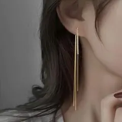 タッセル チェーン ピアス ゴールド ロング ワイヤー ジルコニア 揺れる