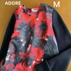 ADORE プルオーバーブラウス　トップス　異素材　光沢花柄プリント＋ニット