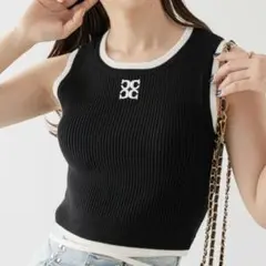 美品♡chico/チコ 黒 リブニット ノースリーブ ベスト Ｆ　トップス