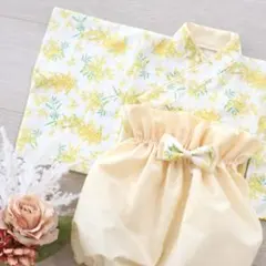 ベビー袴　ミモザ　白　黄色　女の子　男の子　ひな祭り　初節句　袴ロンパース　60