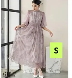 美品！GIRL 総レースバルーンスリーブパーティードレス S