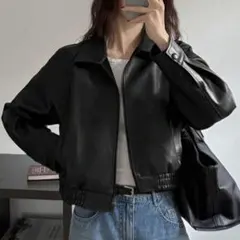 SHEIN DAZY ヴィンテージレザージャケット ブラック