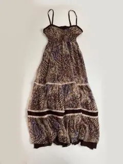 ボヘミアン 総柄キャミワンピース 裏地 ブラウン リゾート アジアン 森ガール