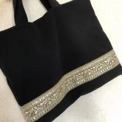 【再販！大人気！】コーデュロイ　インド刺繍リボン　レッスンバッグ　トートバッグ