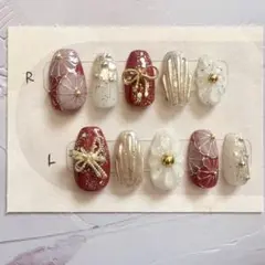 No.13【サイズオーダー】ネイルチップ 成人式 卒業式 前撮り 和柄 赤 白