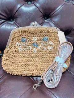 スタジオクリップ 刺繍入りブラウンショルダーバッグ