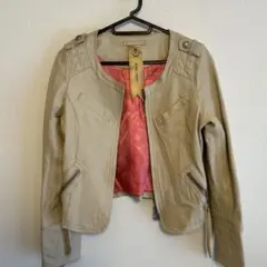 ROYAL PARTY レザー　ノーカラー　ジャケット ライダース 本革 羊革