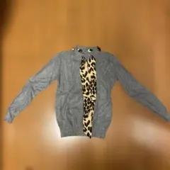 グレー レオパード柄 ニットセーター 長袖