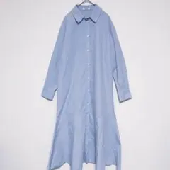 アースミュージックアンドエコロジー（F）ストライプシャツ長袖ワンピース　ブルー