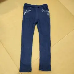 花柄刺繍 ダークブルー ロングパンツ