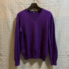 ESTNATION パープル Vネック セーター ウール100% Lサイズ