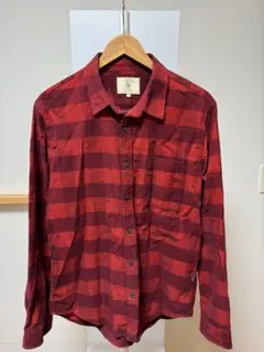 AIGLE 赤・黒チェック コーデュロイ 長袖シャツ Mサイズ