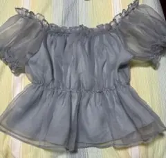 【週末限定値下げ中】オフショルダー シースルーブラウス グレー