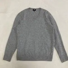 【美品】UNIQLOユニクロ　カシミヤ100% Vネックセーター　グレー　S
