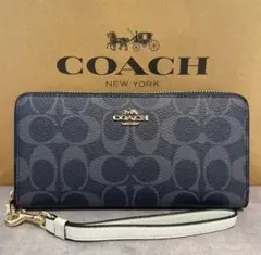 コーチ CZ330 ラウンドジップ長財布 COACH ロゴ チャコール 新品