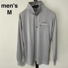 メンズ　長袖　Tシャツ　ポロシャツ　ハーフジップ　ボーダー　白グレーM スポーツ
