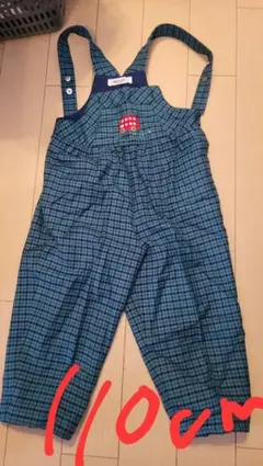 110cm チェック柄オーバーオール 赤い刺繍