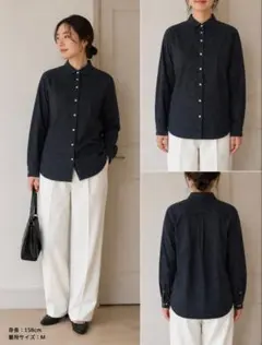 PORTLAND ポートランド ドット柄シャツ ブラウス 綿100% ネイビ ーのサムネイル