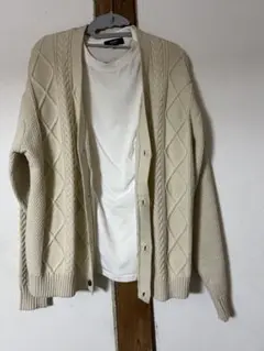 BEAMS HEART ケーブルニット カーディガン M ベージュのサムネイル