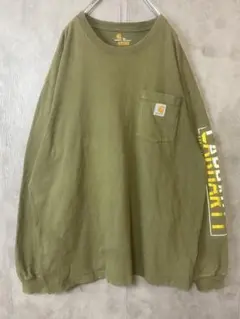 Carhartt ロンT 袖プリント XL カーキ ポケットT