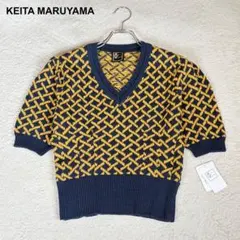 【タグ付新品✨現行】ケイタマルヤマ 半袖ニット コットン100% 幾何学模様 紺のサムネイル