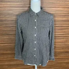 アースミュージックアンドエコロジー シャツ M チェック 白黒 長袖 レーヨン