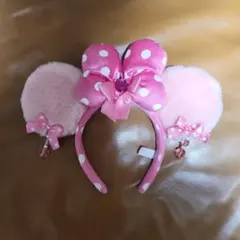 ディズニー カチューシャ ミニー イヤリング ピンク ラメ　ふわふわ