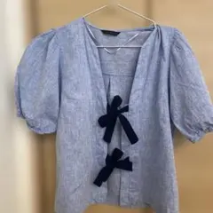 ZARA パフスリーブ リボン付き シャツ S