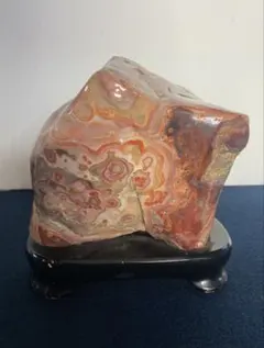 天然石 鑑賞石 佐渡赤玉石 赤石 置物 重さ約2.3㎏ 唐木台付 V R6490