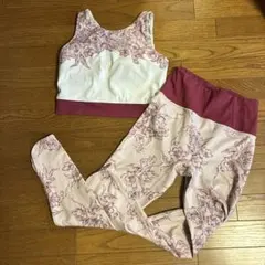 アンティークプリントヨガウェアセット クリアピンク　サイズM