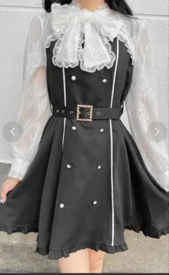 ROJITA ロジータ ダブルボタンボウタイリボンワンピース ブラック