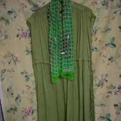 ロングベスト・ジレ若草グリーン透け感あり〜前開き