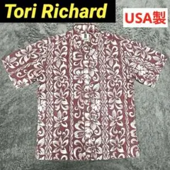 Tori Richard アロハシャツ ボタニカル柄　USA製　Sサイズ　レッドのサムネイル