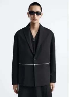 極美品】ZARA ジップデザイン テーラードジャケット クロップド丈 黒 