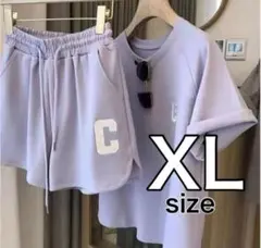 XL パープル ルームウェア セットアップ 半袖 部屋着 Tシャツ パジャマ