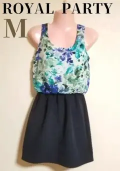 ブルーフラワー×ネイビー ワンピース