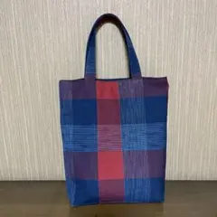 【ハンドメイド】リメイク着物トートバッグ チェック柄/A4サイズ収納可