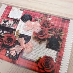 バラ チェック コラージュ帳 スクラップブック ジャンクジャーナル雑記帳 土台