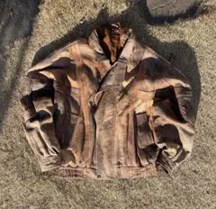 本革　レザージャケット　短丈　 Lサイズ相当　ヴィンテージ　古着　ブラウン　柄